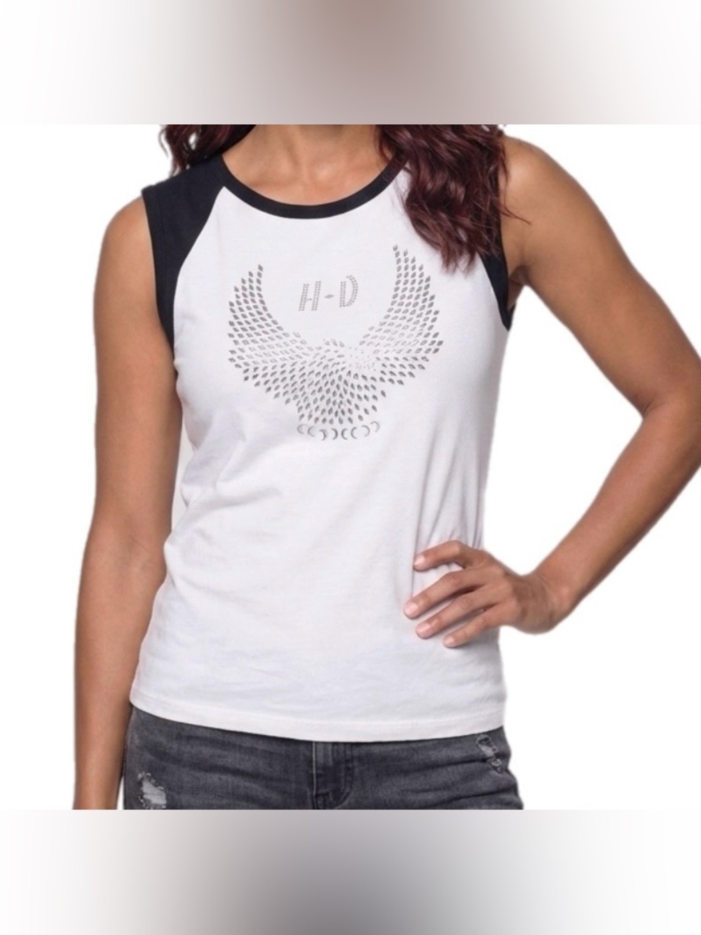 Harley-Davidson Womens Studded Eagle Tank Top White Black Clearwater FL Small